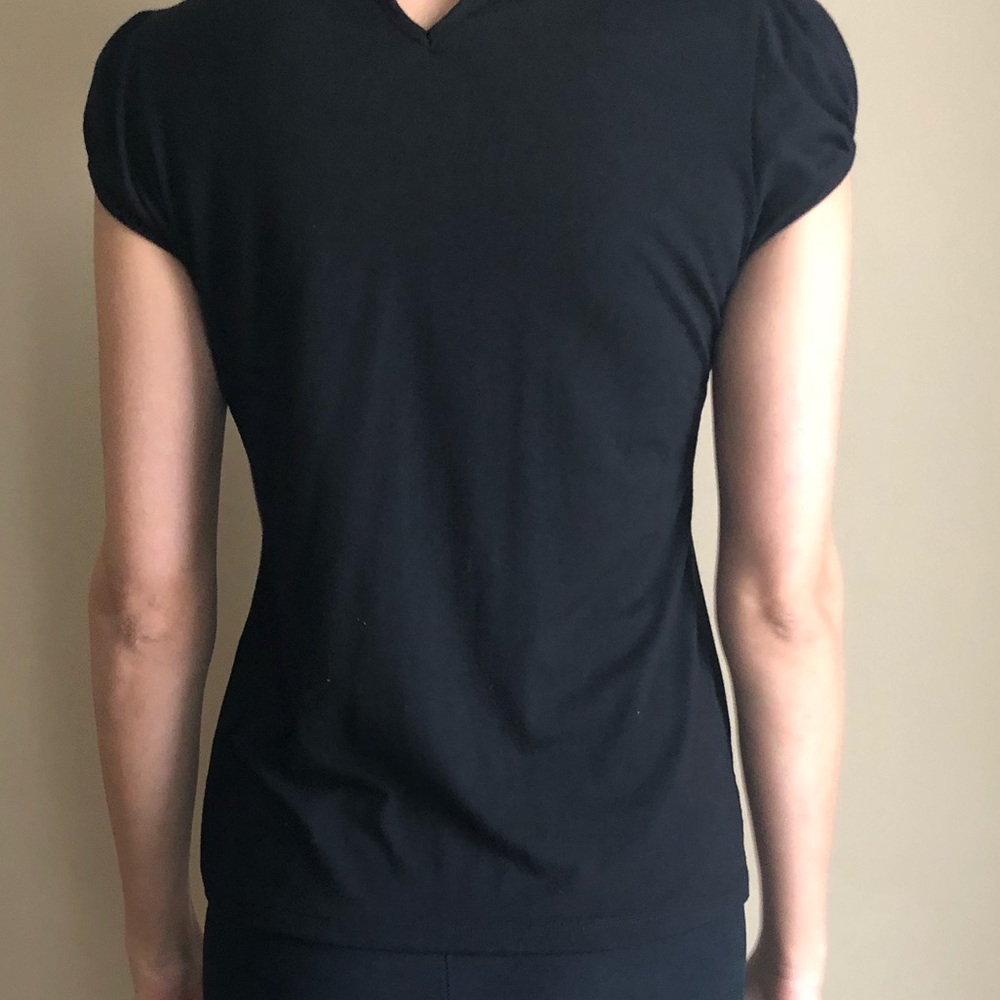 Vintage thanx collection Chic Jersey Short Cap Sleeve Mock Turtleneck Top Blouse - Picture 2 of 4